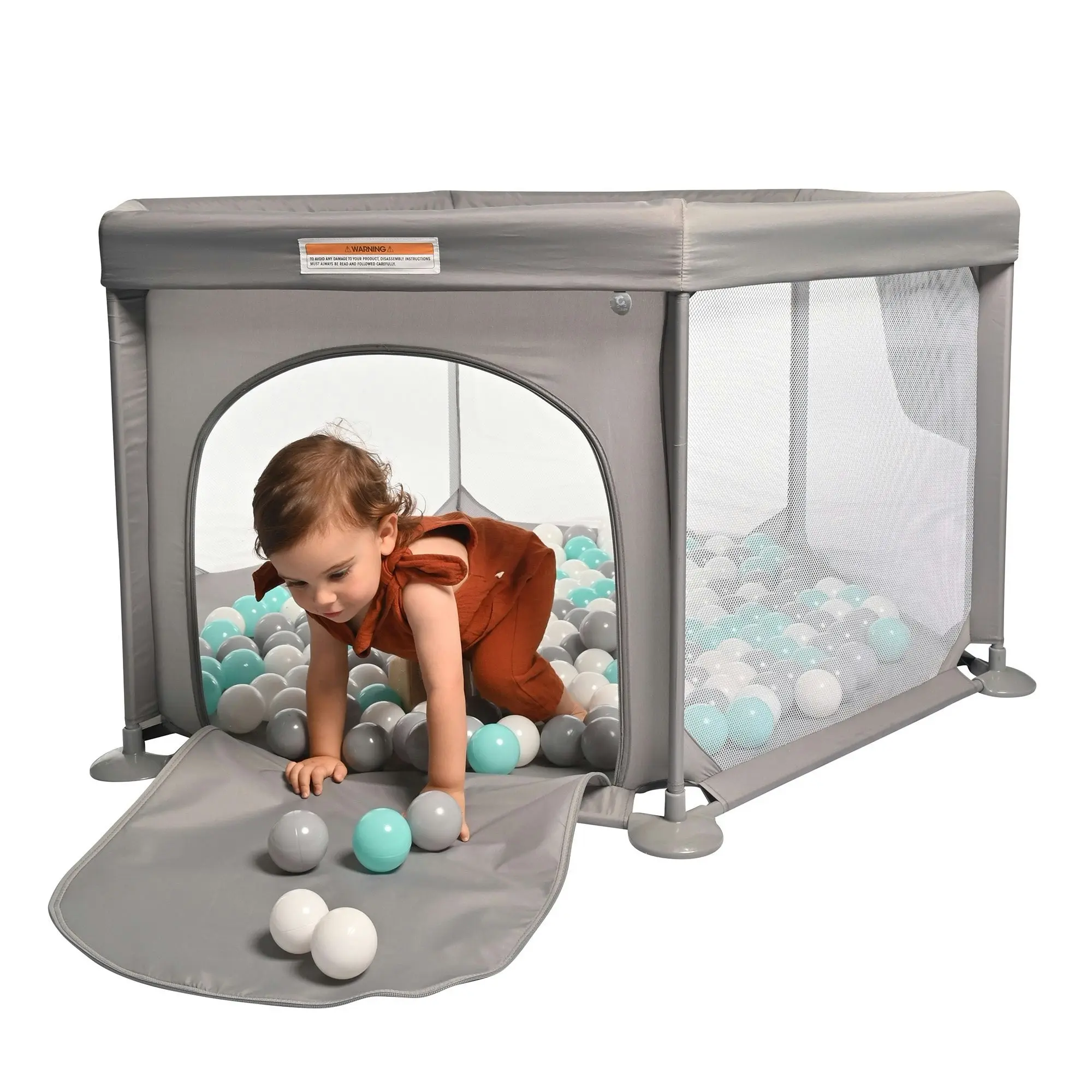 Childcare Portable Deluxe Play Pen With Mesh Ventilation & Carry Bag - Grey