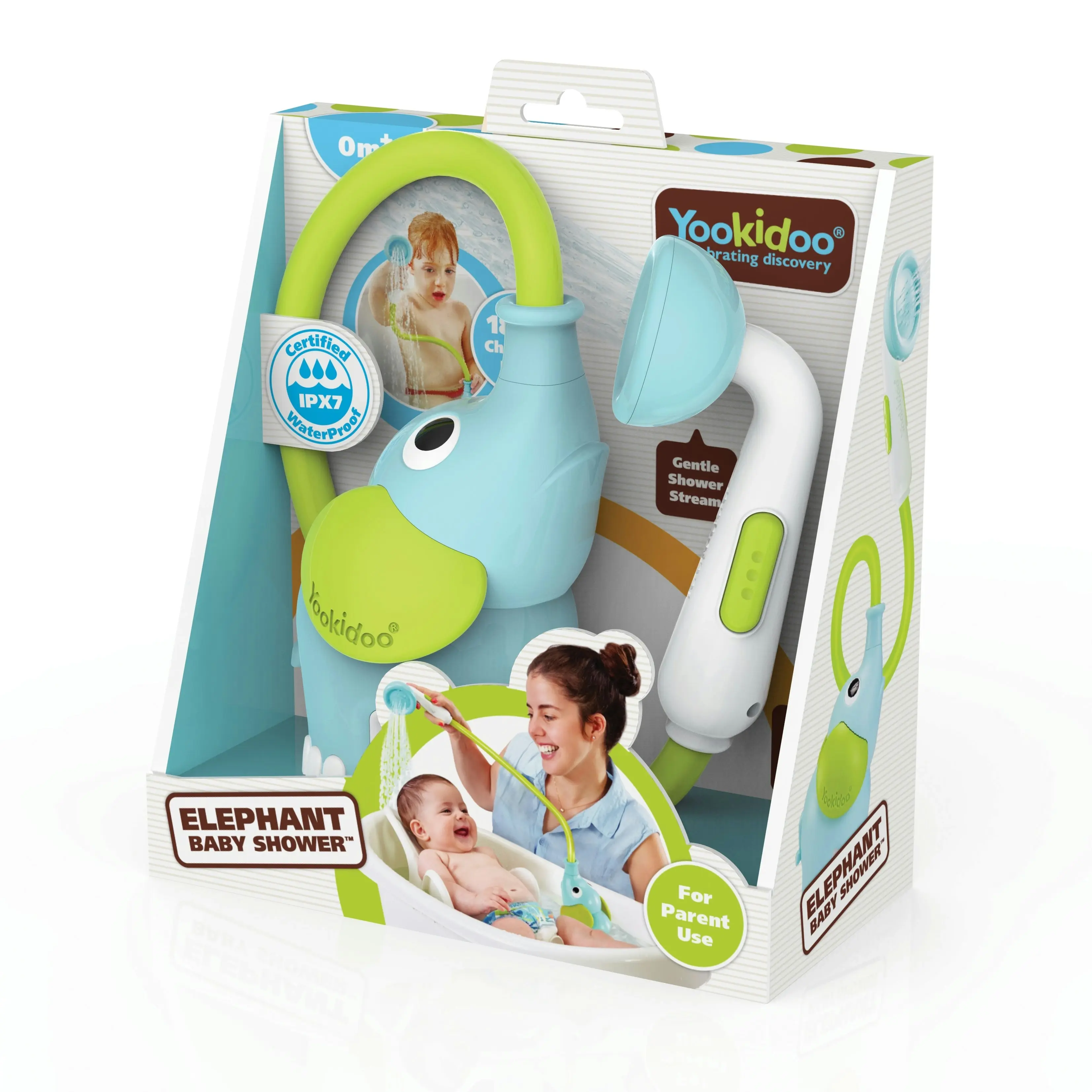 Yookidoo Compact Battery Operated Portable Elephant Baby Shower W/ Gentle Flow Blue