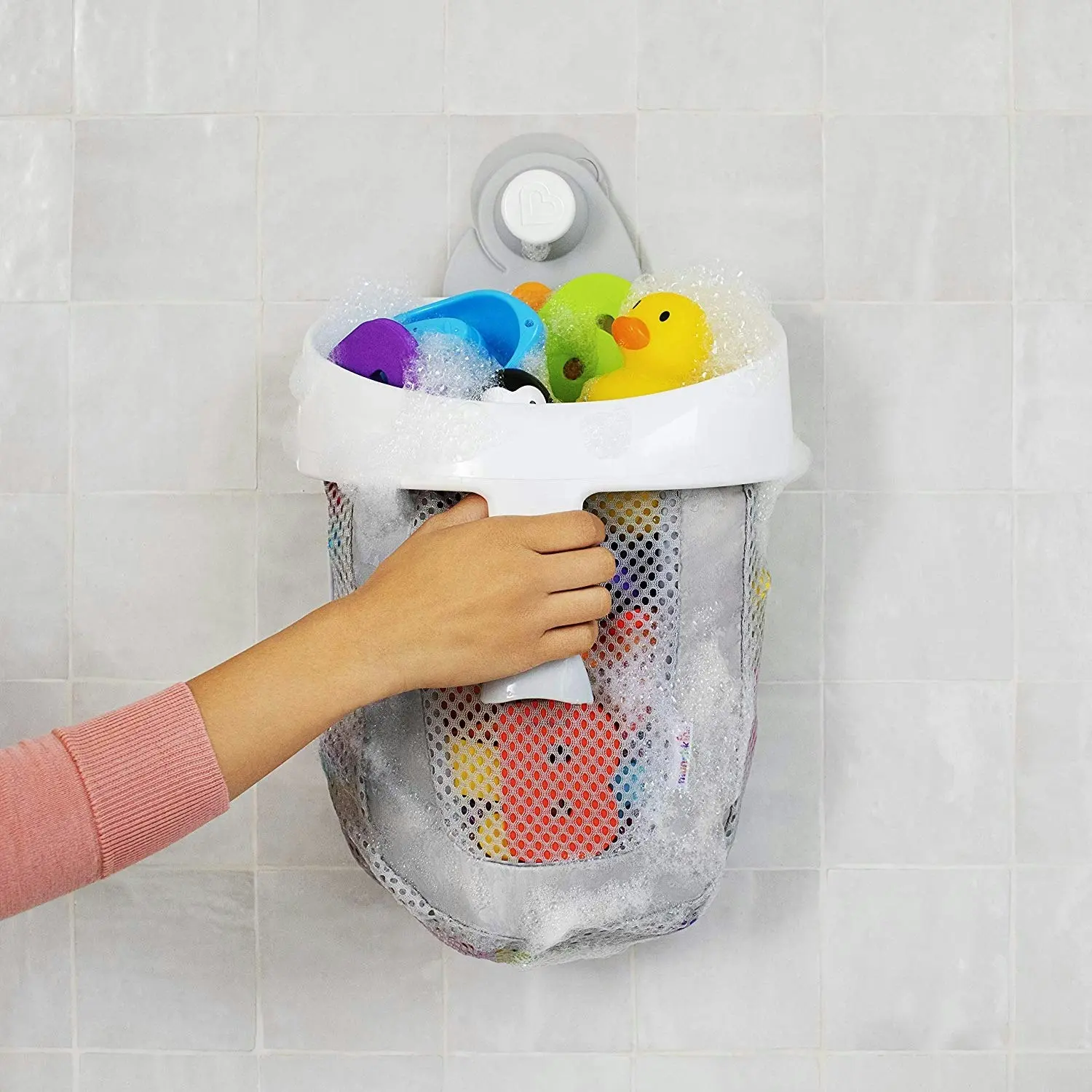 Munchkin Super Scoop Bath Toy Organiser With Super-strong Push-Lock Suction Cup Grey