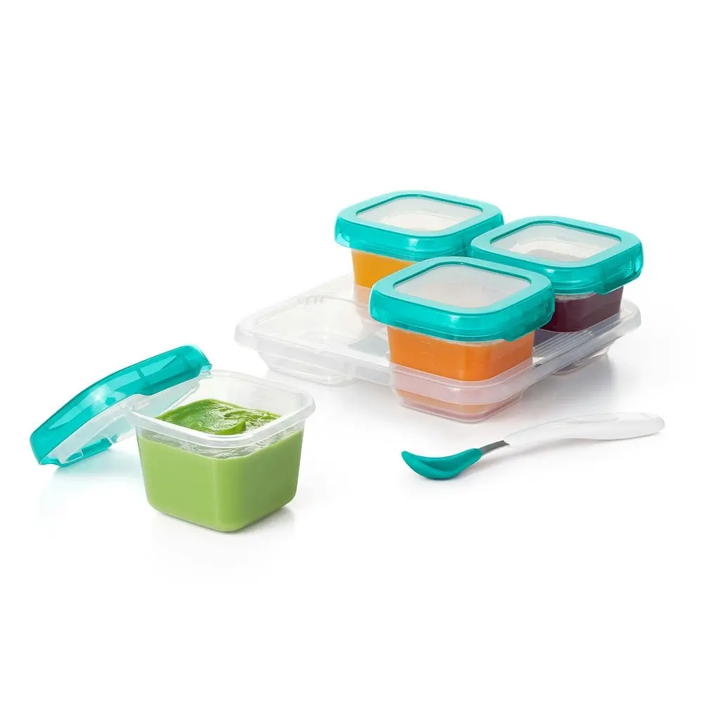 OXO Tot Baby Blocks 6oz Freezer Storage Container Set 4Pc Teal With Clear Lid And Body