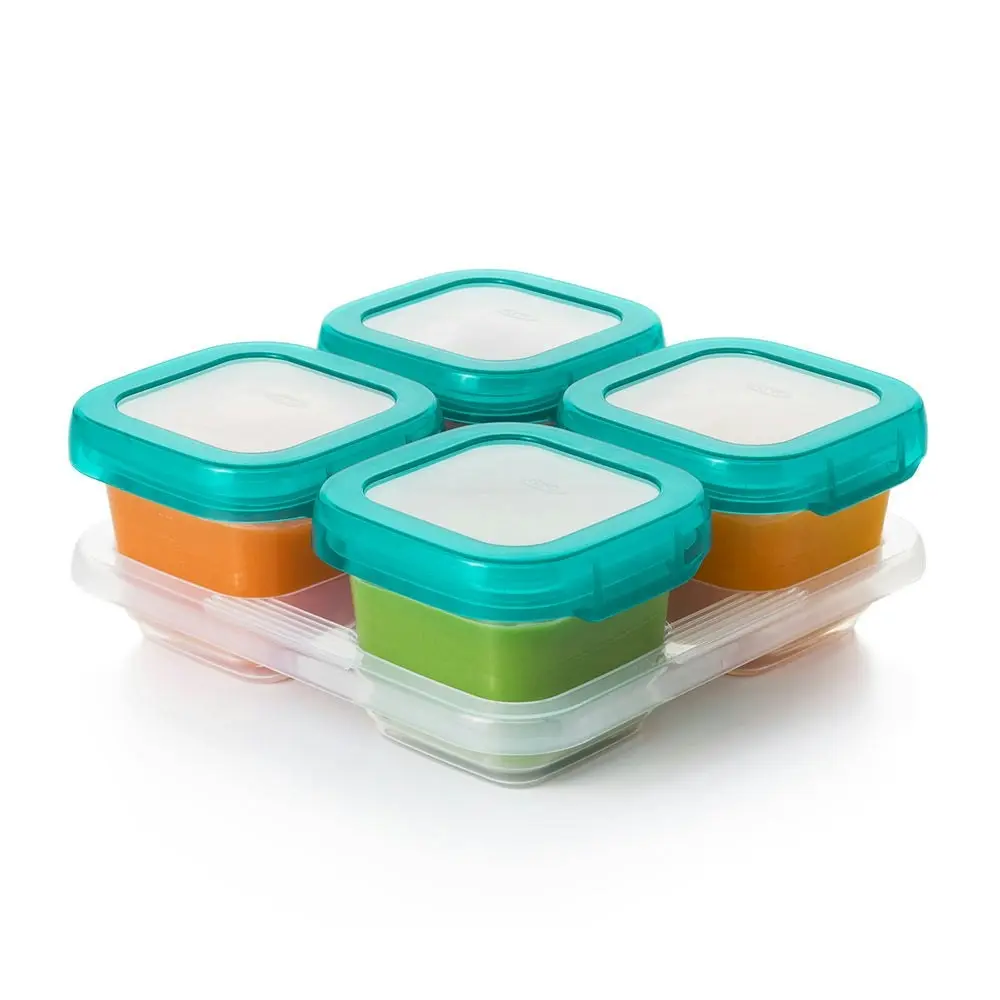 OXO Tot Baby Blocks 6oz Freezer Storage Container Set 4Pc Teal With Clear Lid And Body