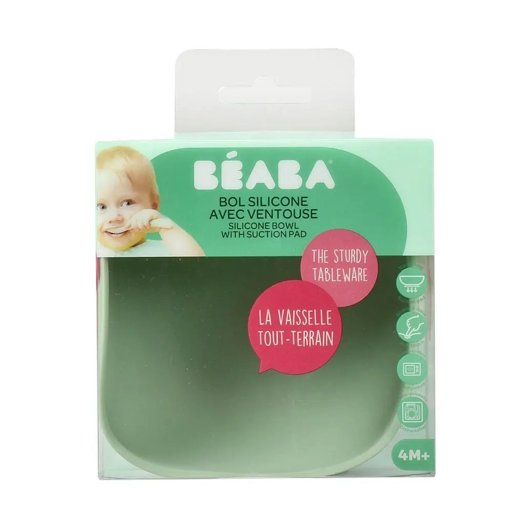 Beaba Silicone Suction Baby Infant Feeding Bowl - Sage Green