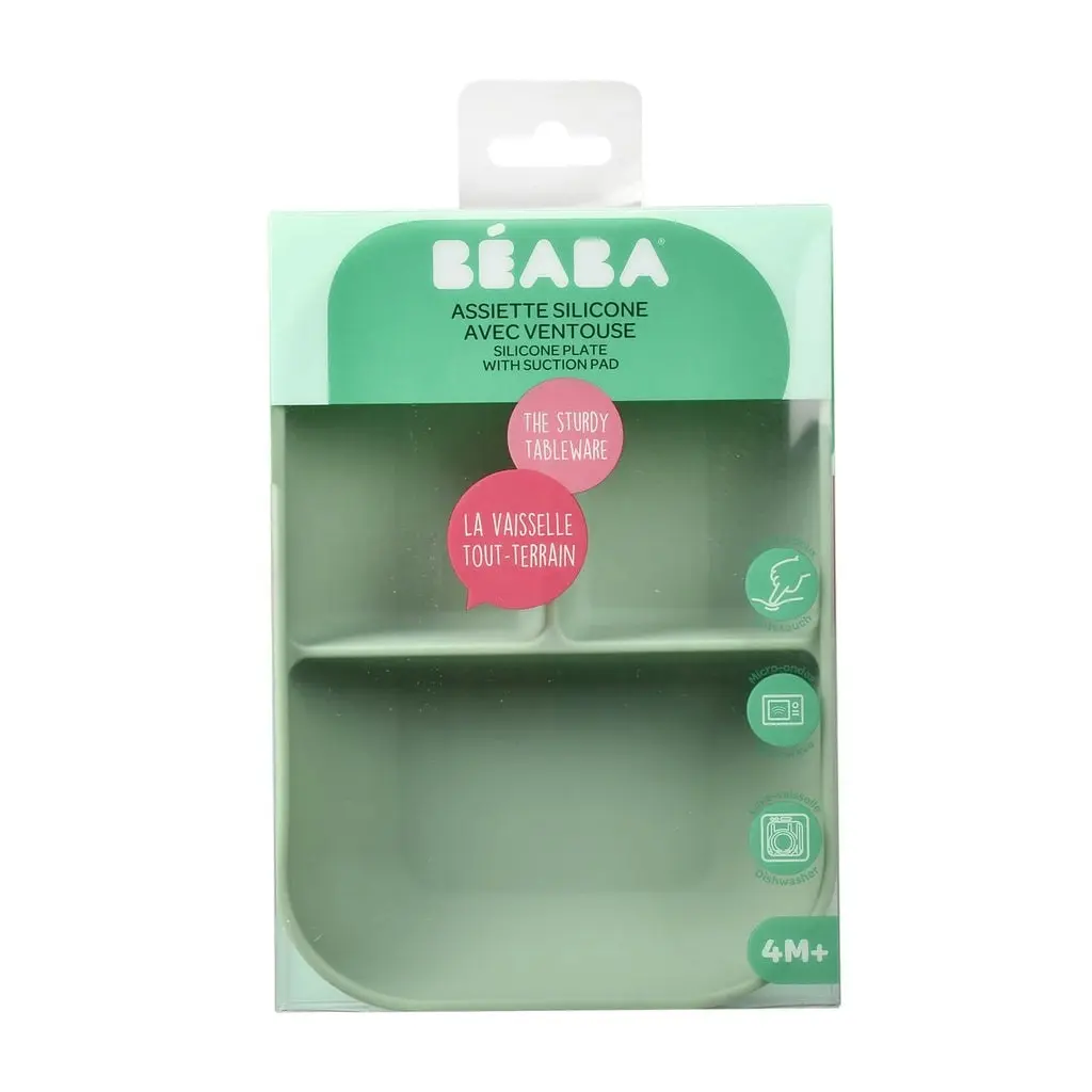 Beaba Silicone Baby Toddler Feeding Suction Divided Plate - Sage Green