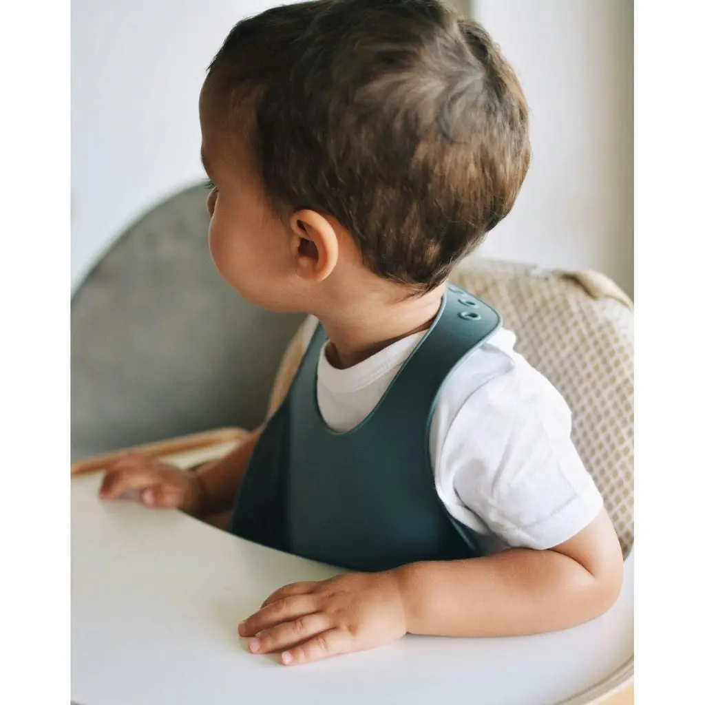 Beaba Silicone Baby Infant Toddler Bib With Neck Fastener - Mineral