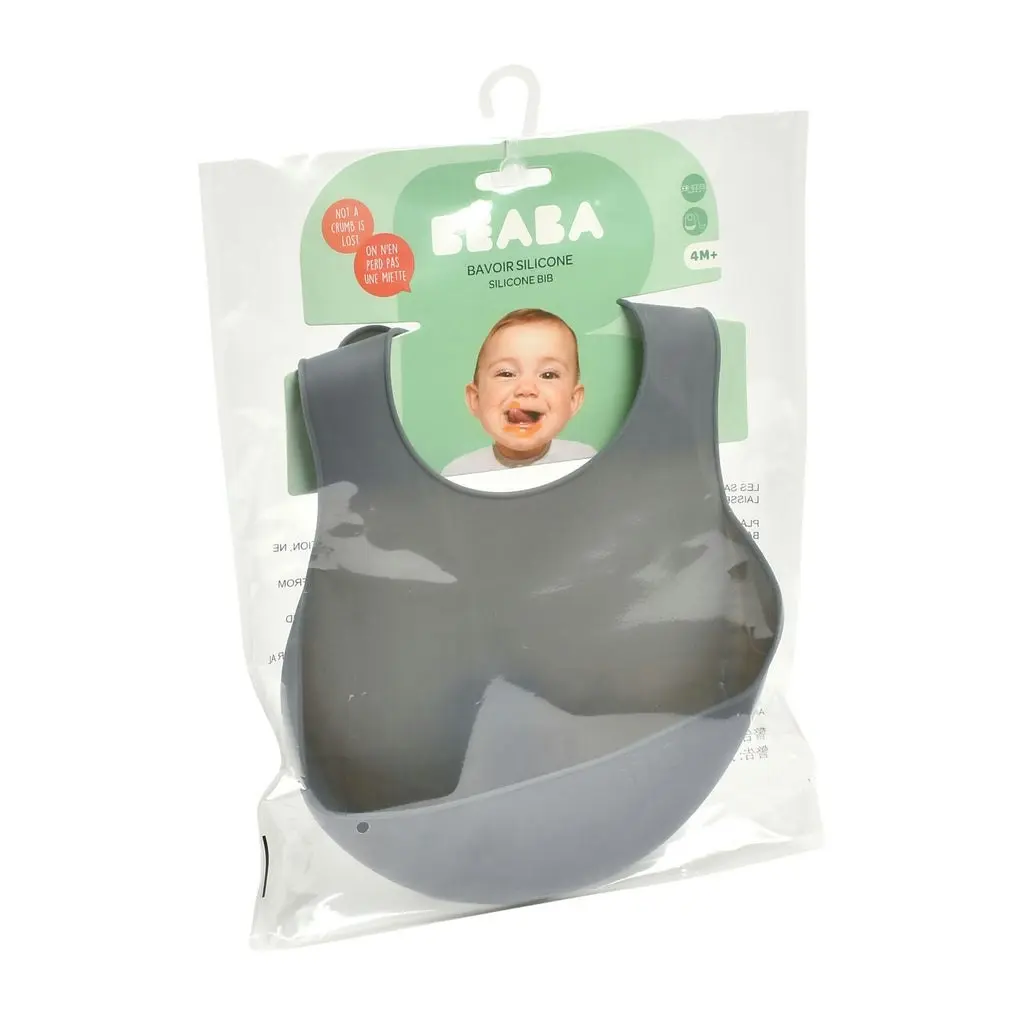 Beaba Silicone Baby Infant Toddler Bib With Neck Fastener - Mineral