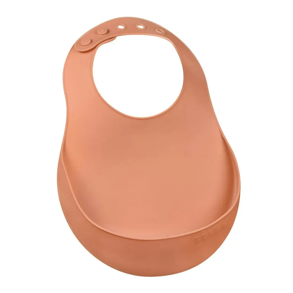 Beaba Silicone Baby Infant Toddler Bib With Neck Fastener - Terracotta