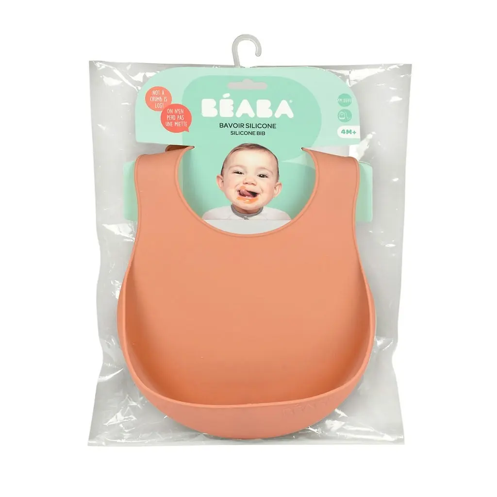 Beaba Silicone Baby Infant Toddler Bib With Neck Fastener - Terracotta