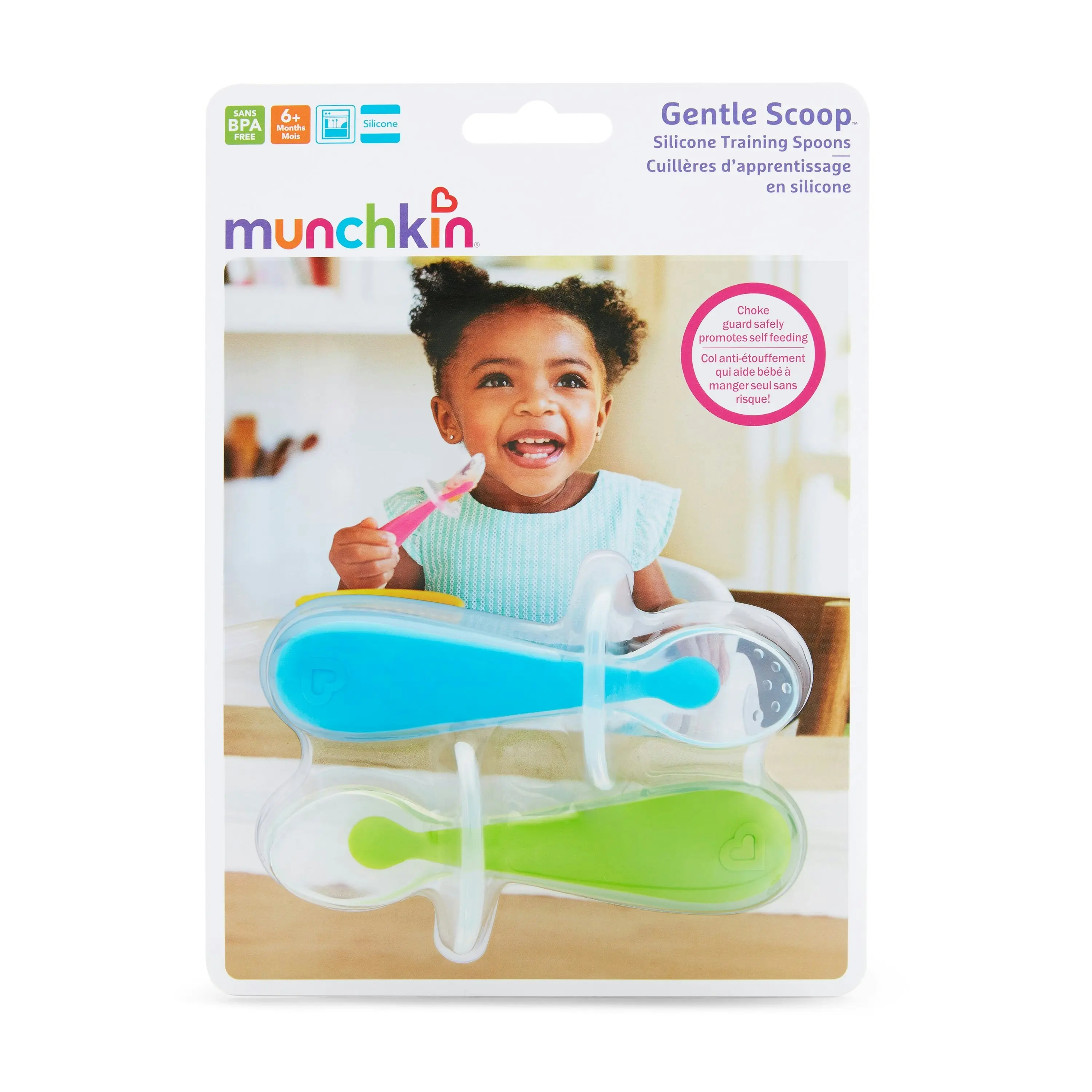 Munchkin Gentle Scoop Silicone Training Multitasking Toddler Spoons Blue/Green 2PK