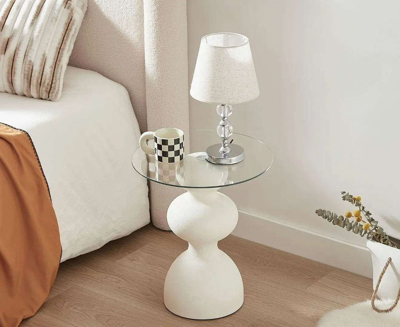 Kingston White Glass Side Table