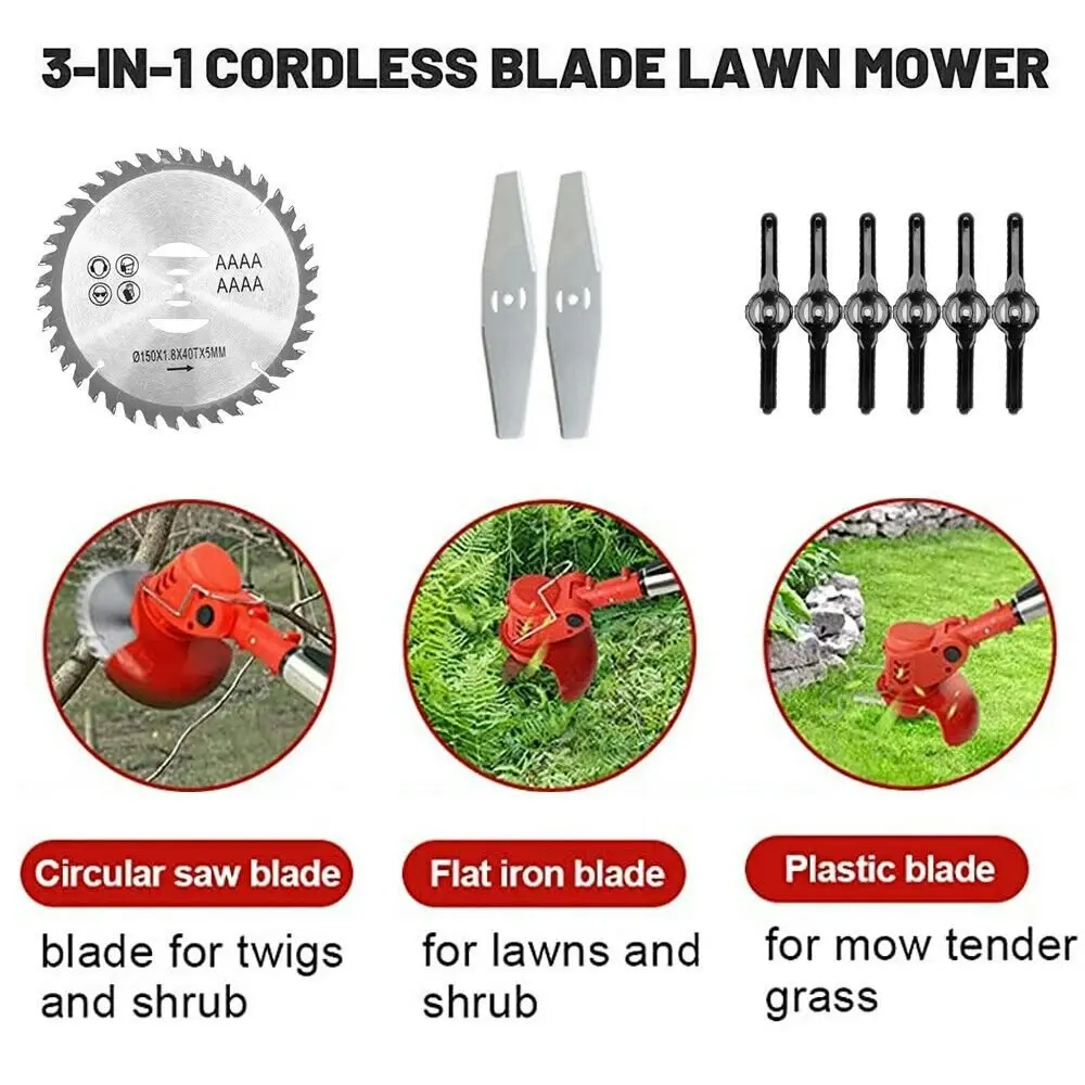 Black | Cordless Grass Trimmer Lawn Grass Brush Cutter Blade Whipper Snipper & 2 Battery