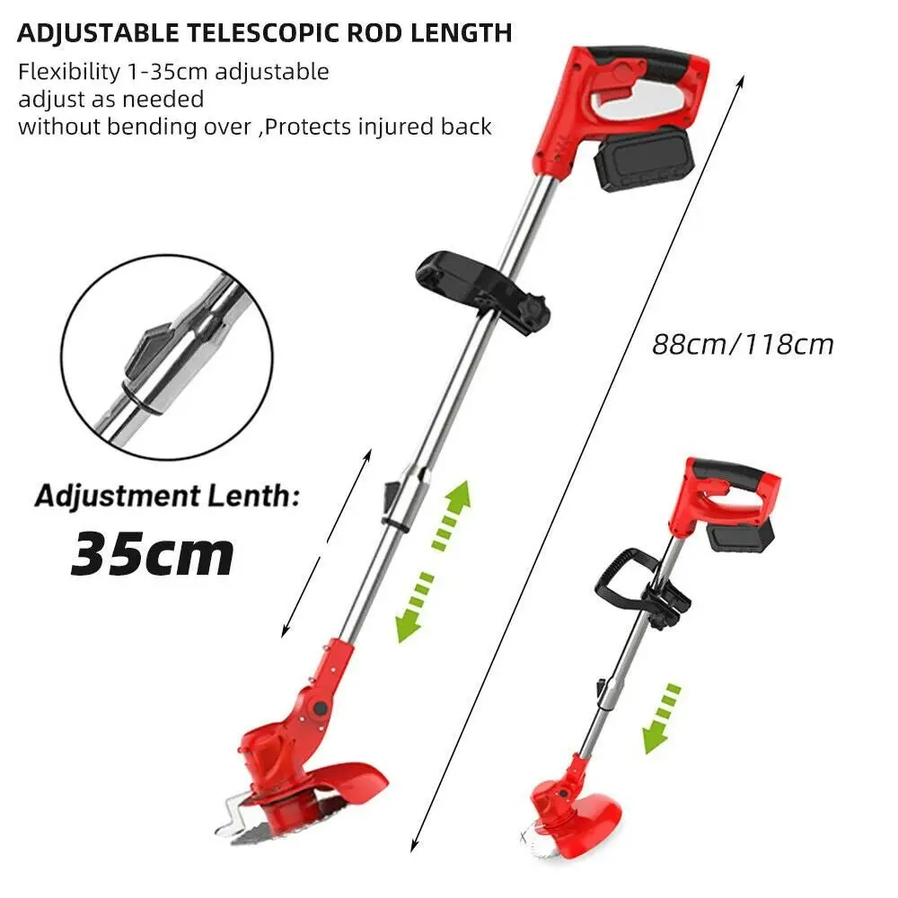 Black | Cordless Grass Trimmer Lawn Grass Brush Cutter Blade Whipper Snipper & 2 Battery