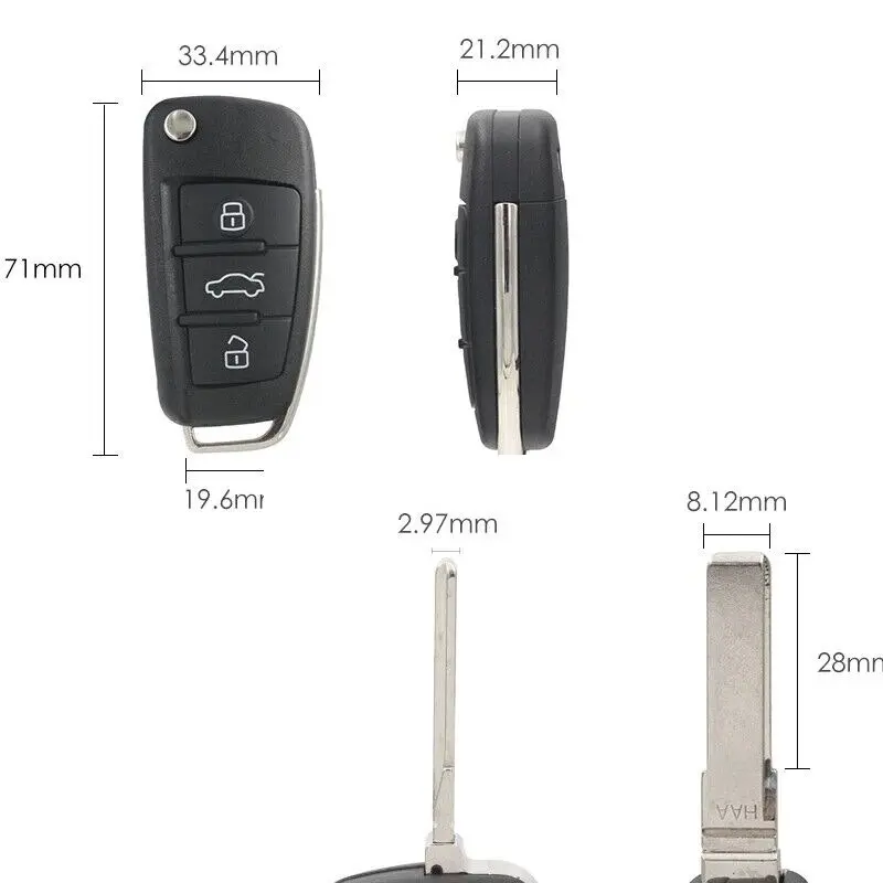 Flip Remote Key for Audi A3 S3 A4 S4 TT 2006 2007 2008 P/N:8P0 837 220 D