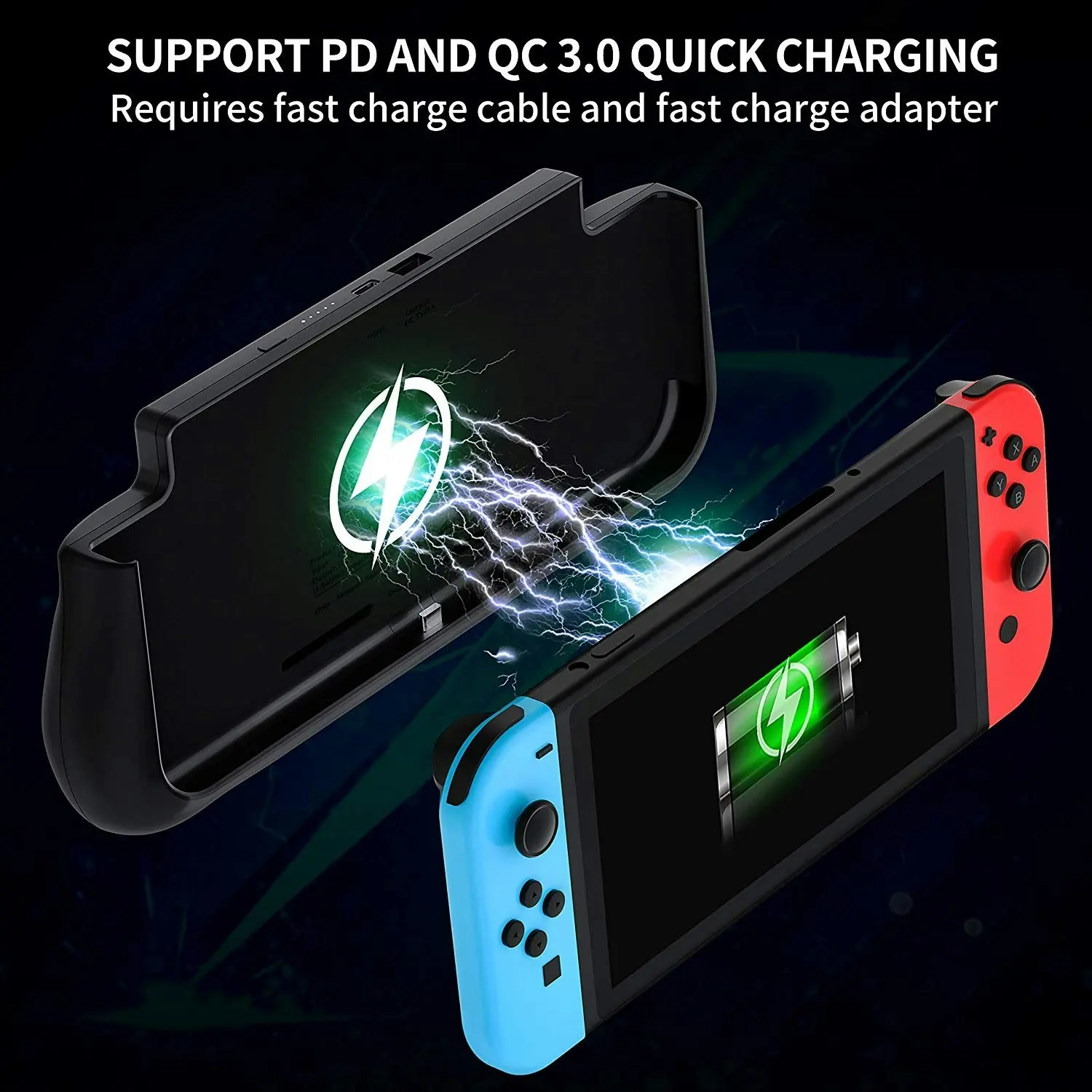 Battery Case and Power Bank Compatible With Nintendo Switch - 10000mAh (Black)