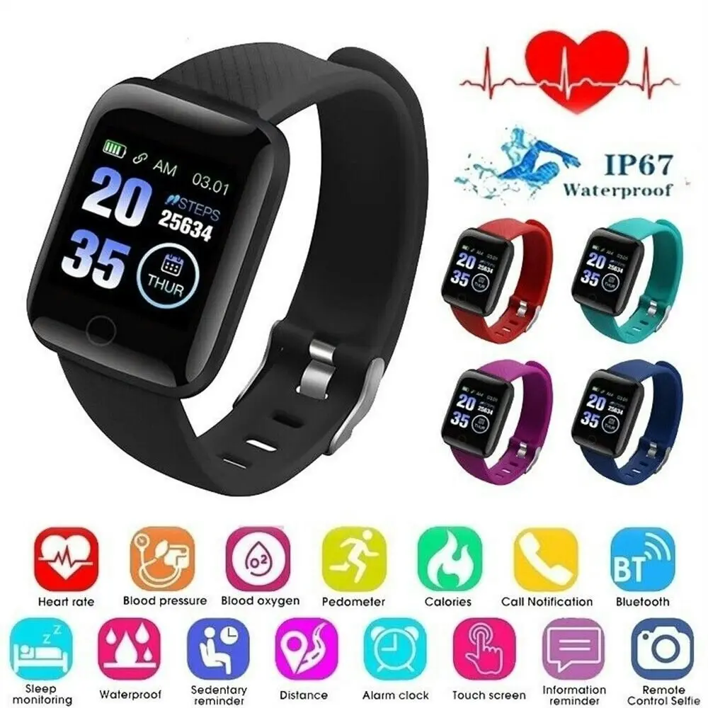 Sports Smart Watch Fitness Tracker Bracelet Heart Rate Blood Pressure Pedometer | Red