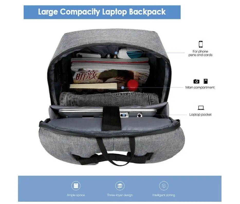 TAVICE Anti-theft Backpack USB Charging Waterproof Laptop Travel Shoulder Bag Outdoor