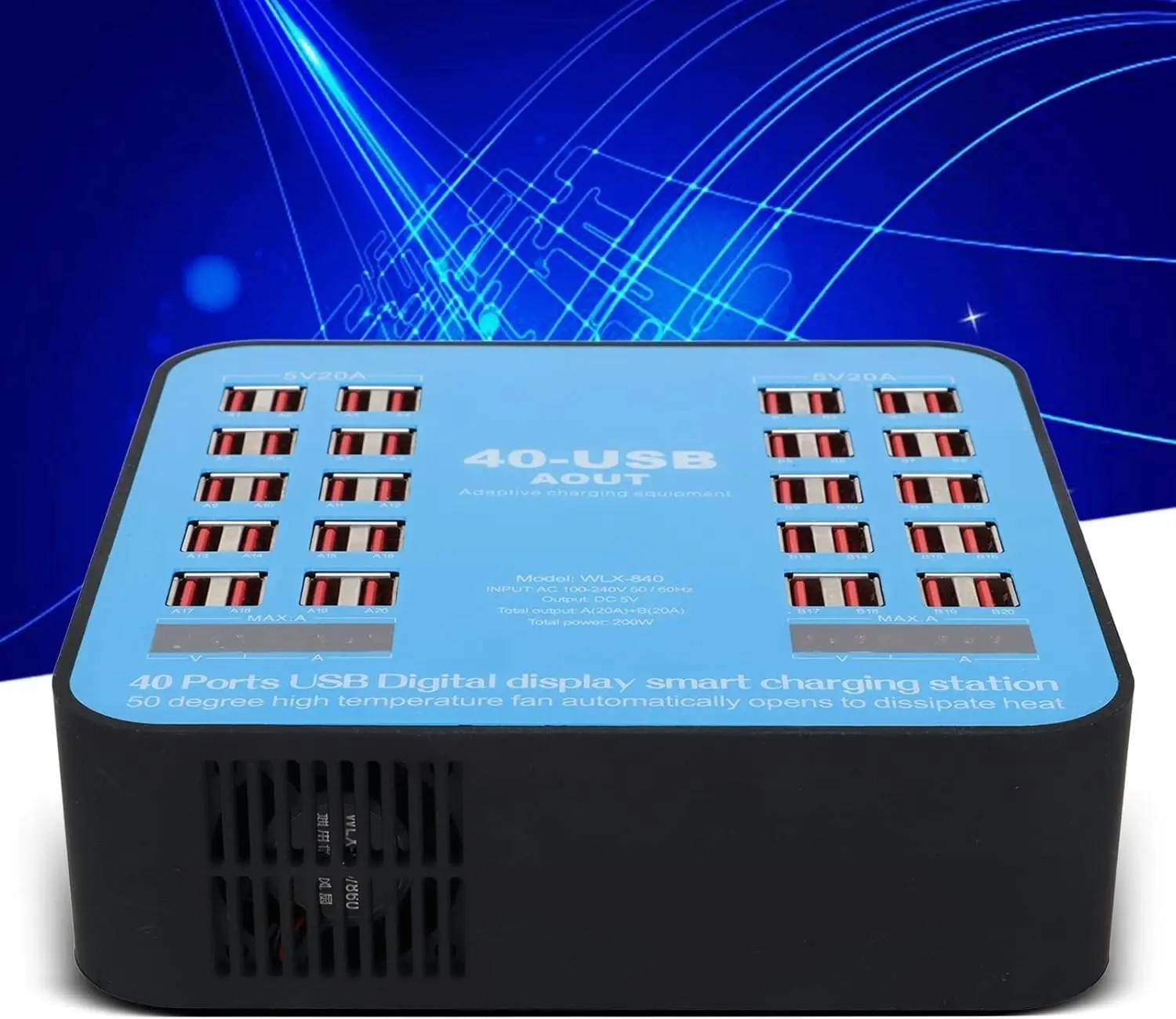 40 Ports USB Fast Charging Station 200W Universal Charger with LCD Digital Display