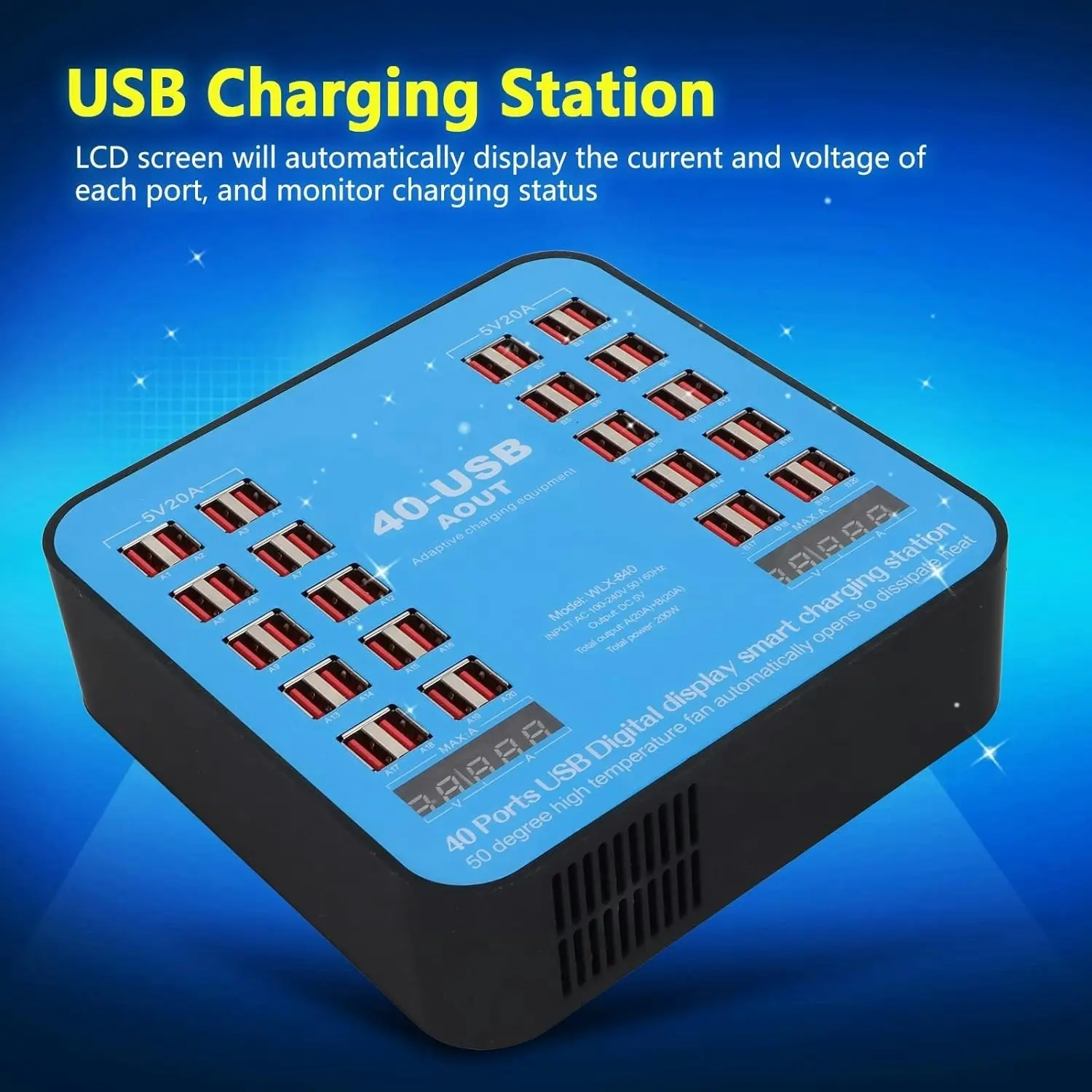 40 Ports USB Fast Charging Station 200W Universal Charger with LCD Digital Display