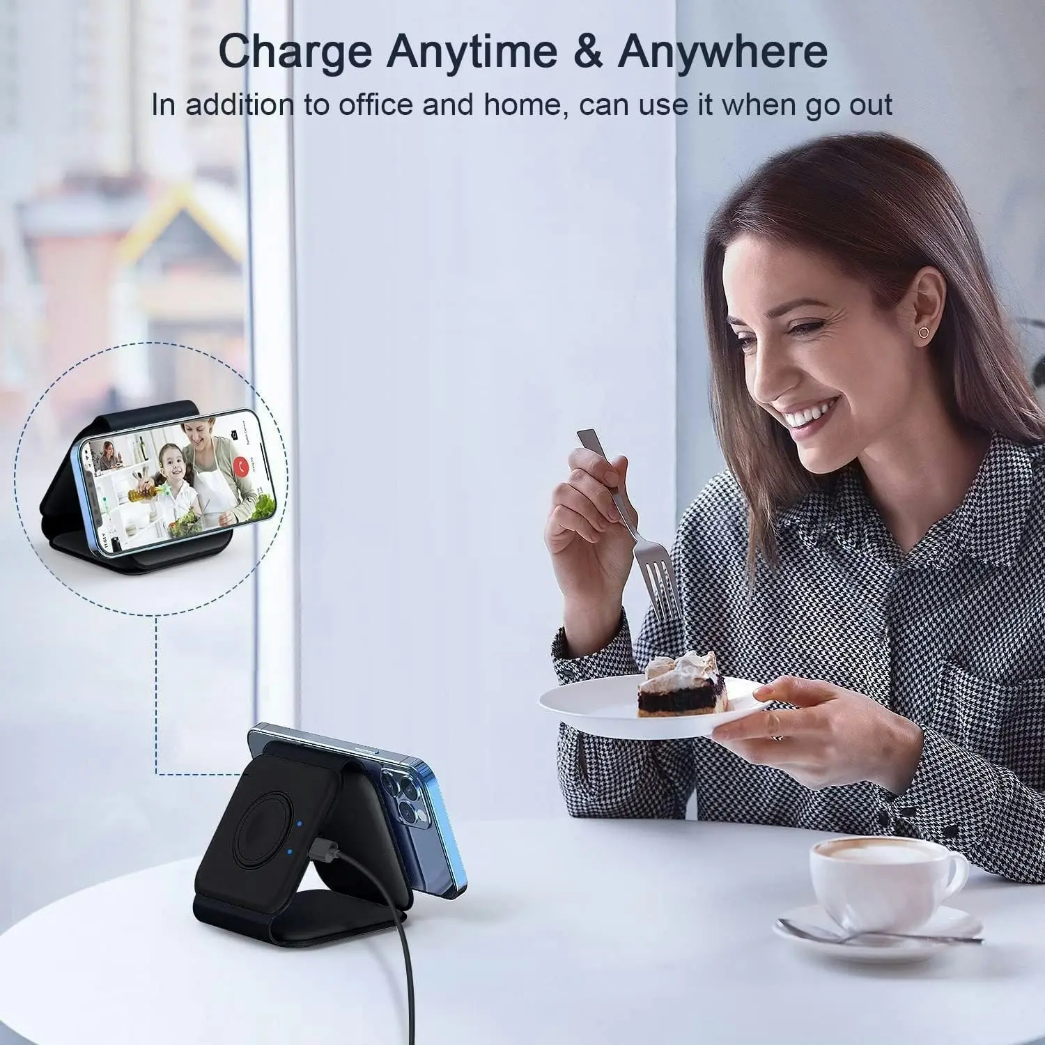 Foldable 3-in-1 Wireless Charger with Magnetic Charging Pad, Fast Charging Station, and Portable Stand