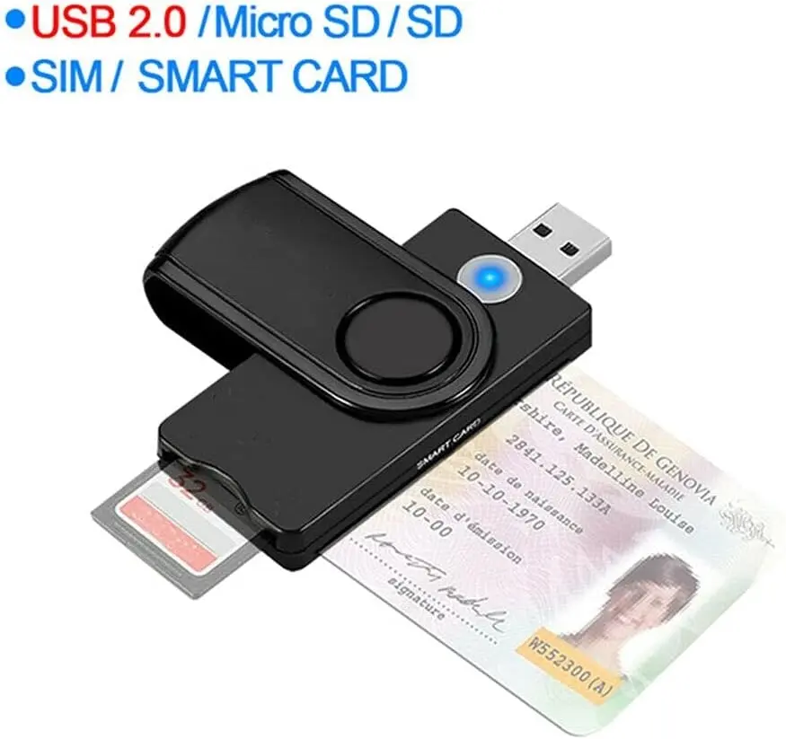 USB Smart Card Reader SD/TF/CAC/DOD/HC/MMC Micro SD Memory ID Bank Sim Card Adapter