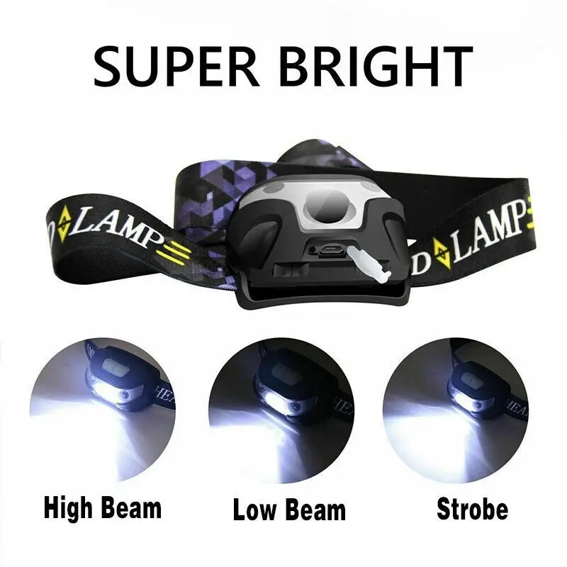 Waterproof Head Torch LED Headlamp Flashlight USB Rechargeable CREE Fish Camping