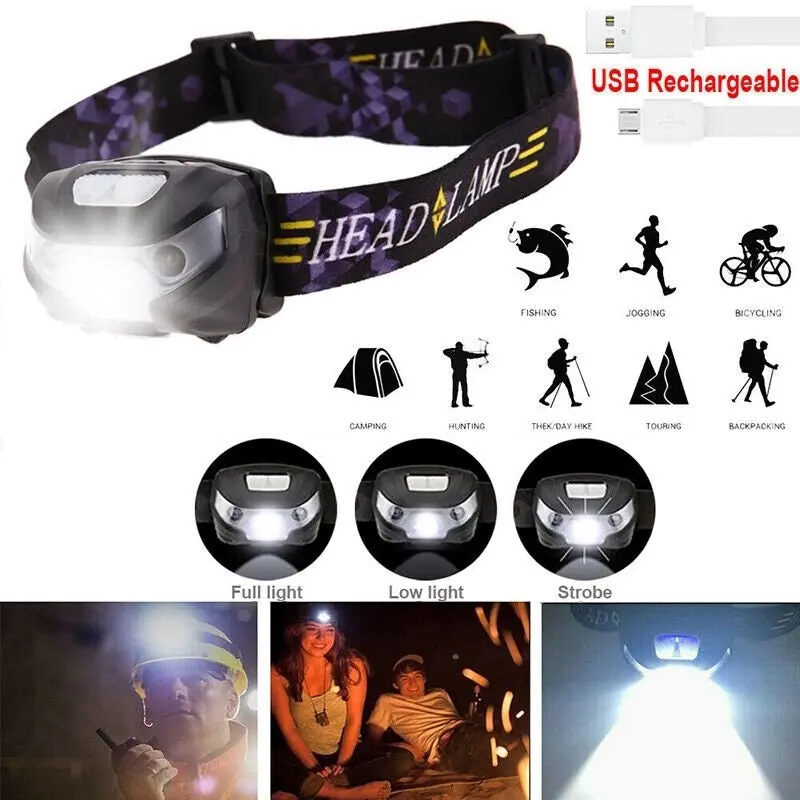 Waterproof Head Torch LED Headlamp Flashlight USB Rechargeable CREE Fish Camping