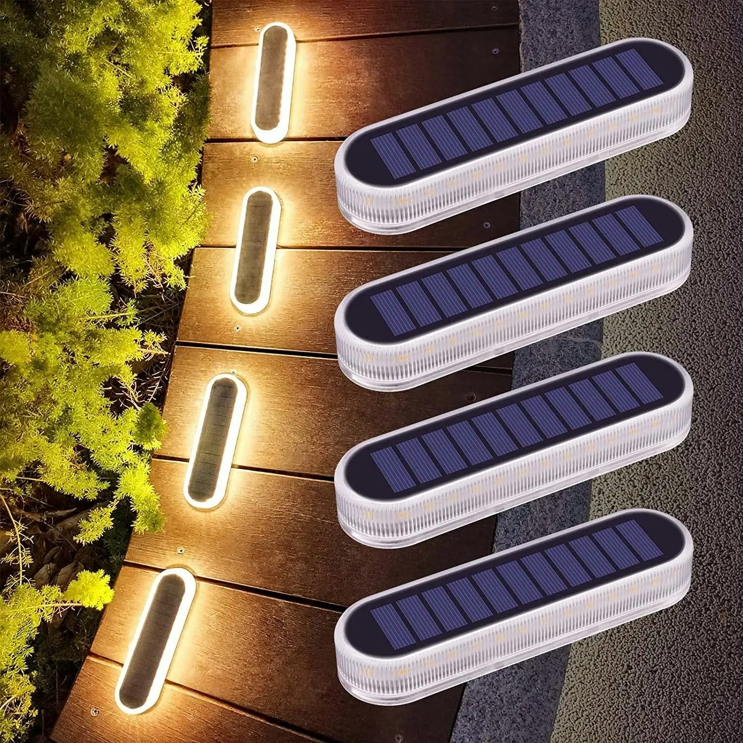 Solar Deck Lights, 4 Pack 40LM Solar Powered Step Lights, LED Dock Lights Warm