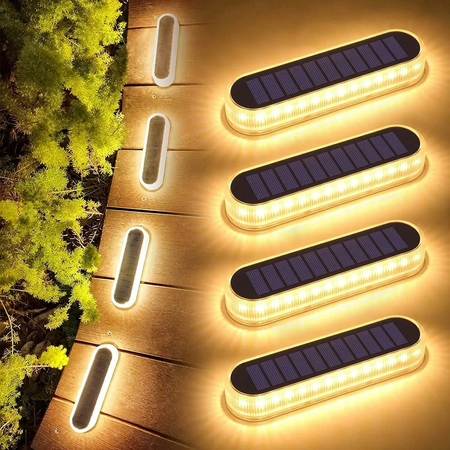 Solar Deck Lights, 4 Pack 40LM Solar Powered Step Lights, LED Dock Lights Warm