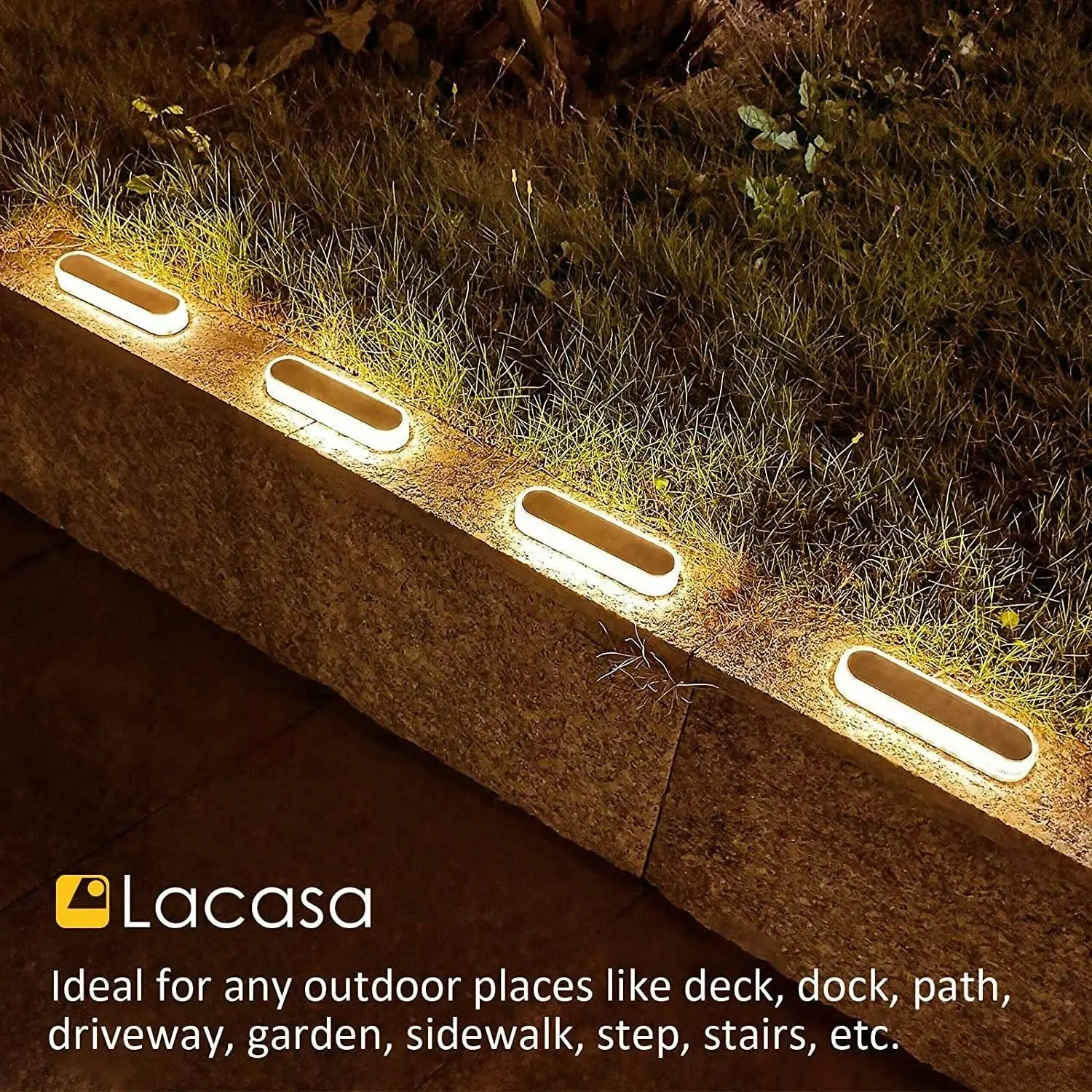 Solar Deck Lights, 4 Pack 40LM Solar Powered Step Lights, LED Dock Lights Warm