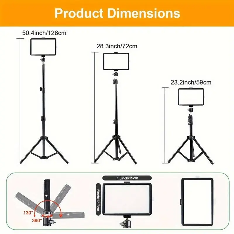 LED Photography Video Light, Portable, Adjustable Low Angle Tripod, USB