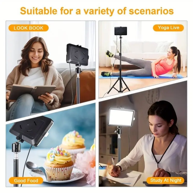 LED Photography Video Light, Portable, Adjustable Low Angle Tripod, USB