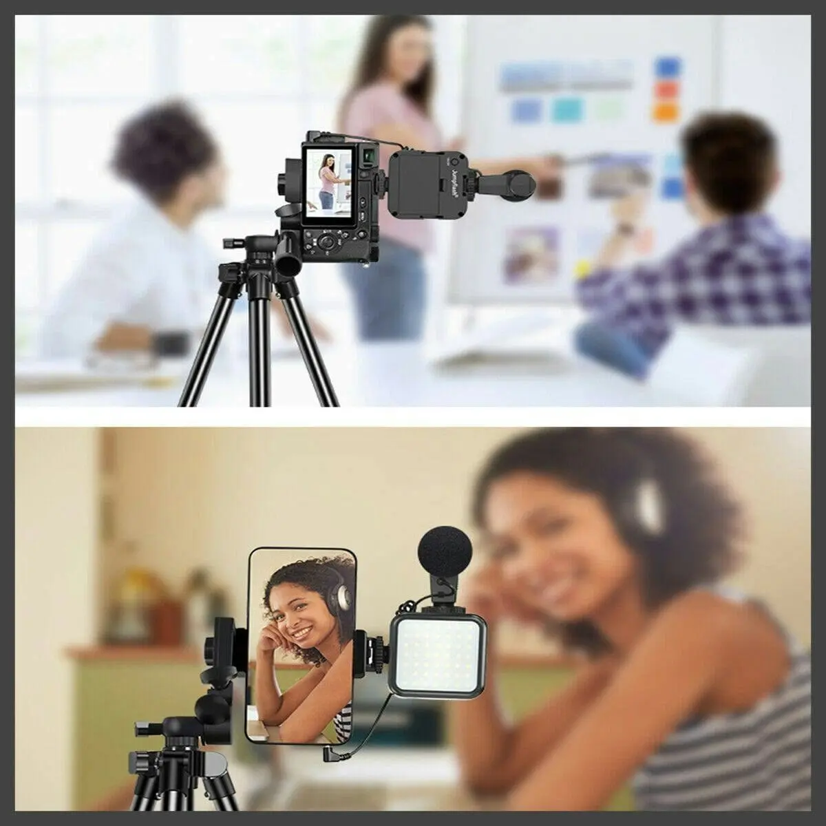 Vlogging Kit LED Light Mobile Phone Video Selfie Stand Holder Tripod