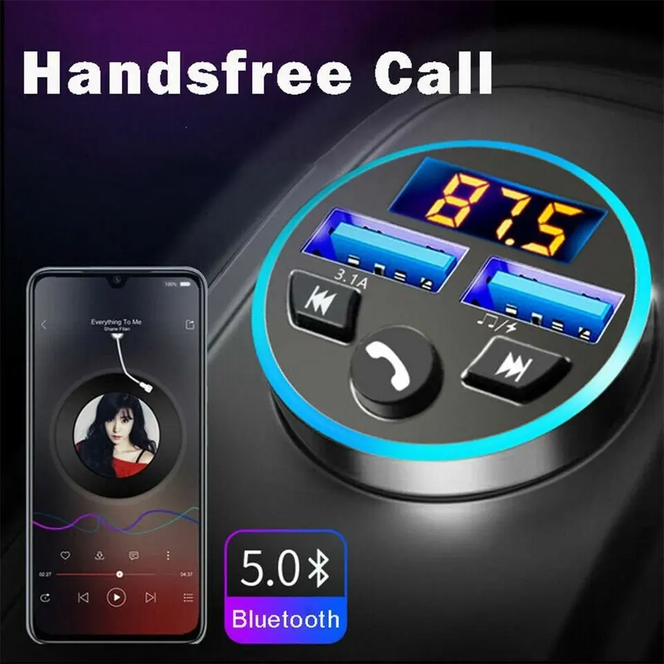 Car Bluetooth FM Transmitter Radio Adapter with Dual USB Charger for Phone Pad