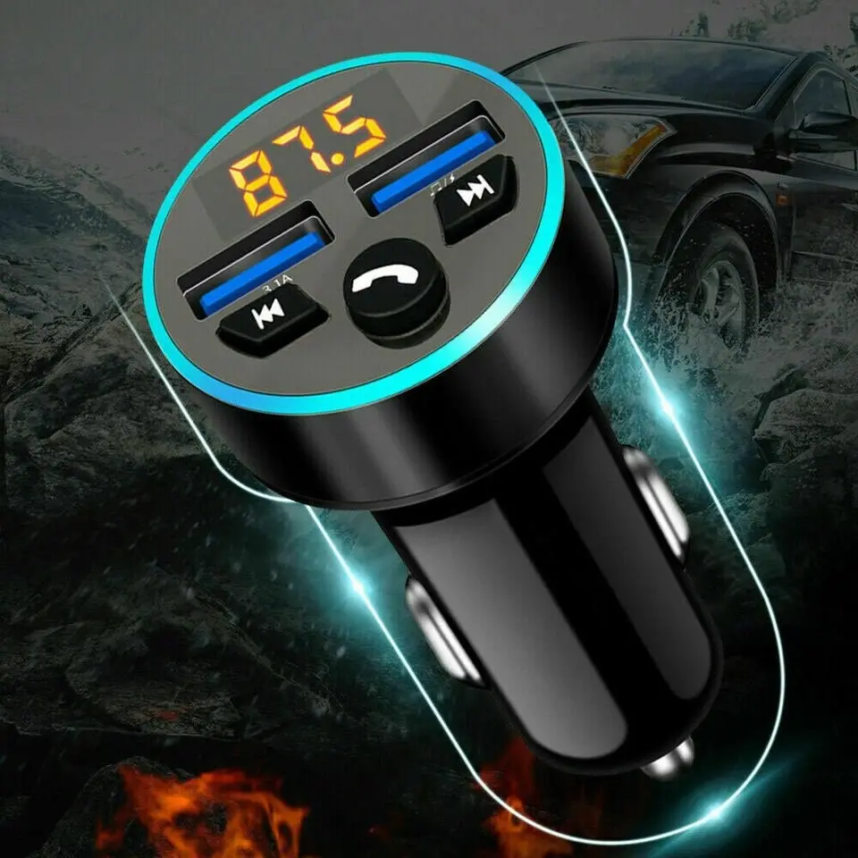 Car Bluetooth FM Transmitter Radio Adapter with Dual USB Charger for Phone Pad