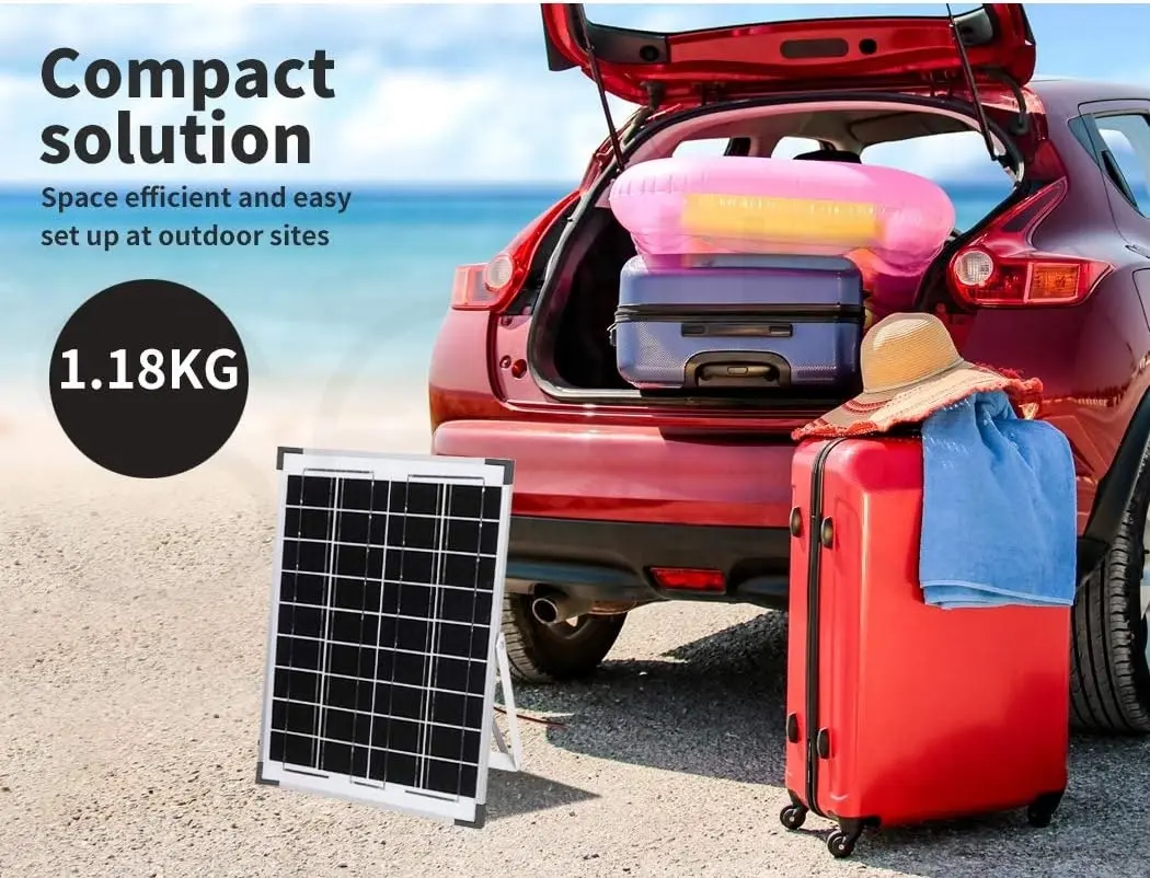 12V 10W Solar Panel Kit Mono Caravan Folding Camping Charging Controller Kits