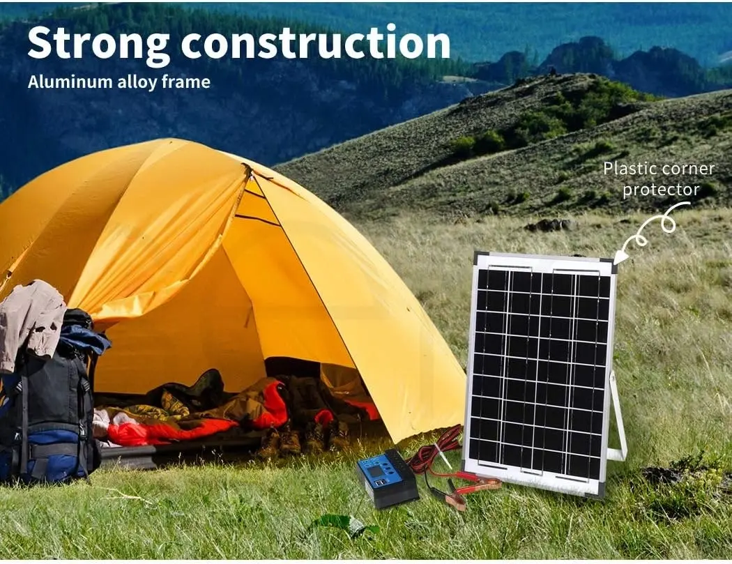 12V 10W Solar Panel Kit Mono Caravan Folding Camping Charging Controller Kits