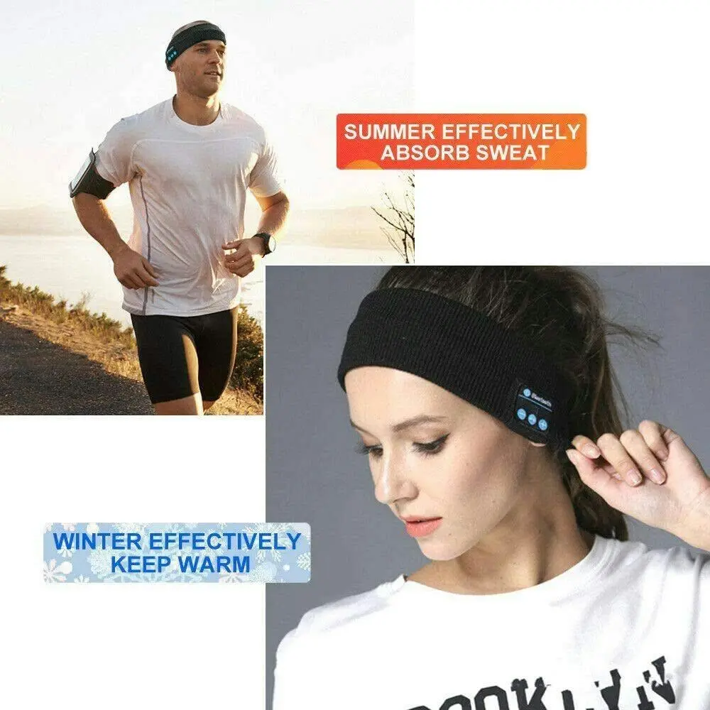 Wireless Bluetooth Headband Earphone Stereo Sport Headphone Headset GYM Sleep | Black