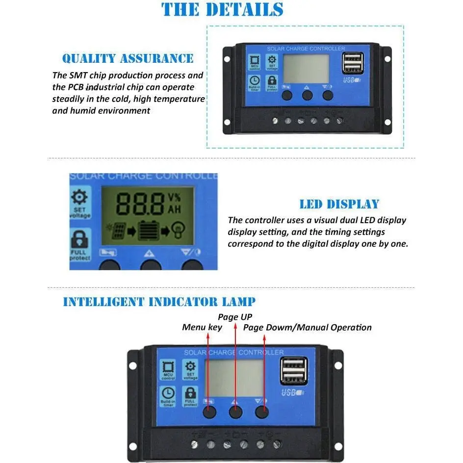 USB 10A 12V-24V Solar Panel Regulator Charge Controller