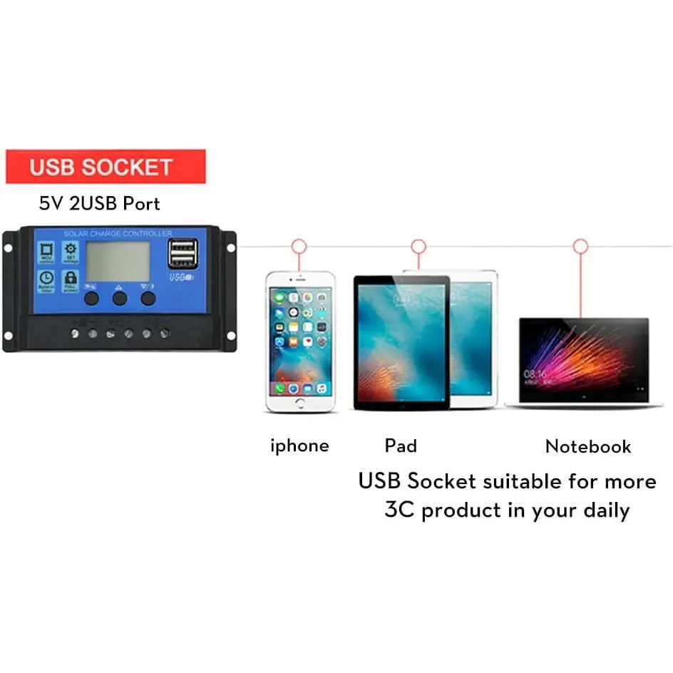 USB 10A 12V-24V Solar Panel Regulator Charge Controller