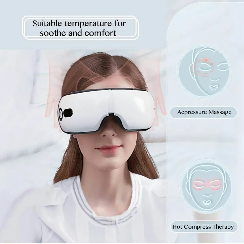 Eye Massager Heated Therapy Pressure Smart USB Charge Air Compression Massage