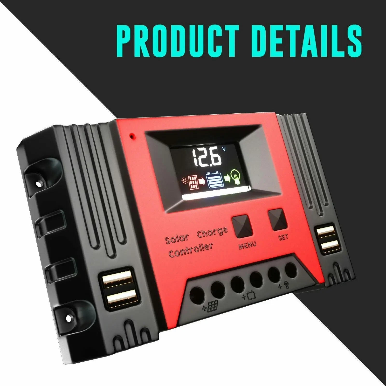 12v & 24V 40A Solar Panel Battery Regulator Charge Controller with 4 USB