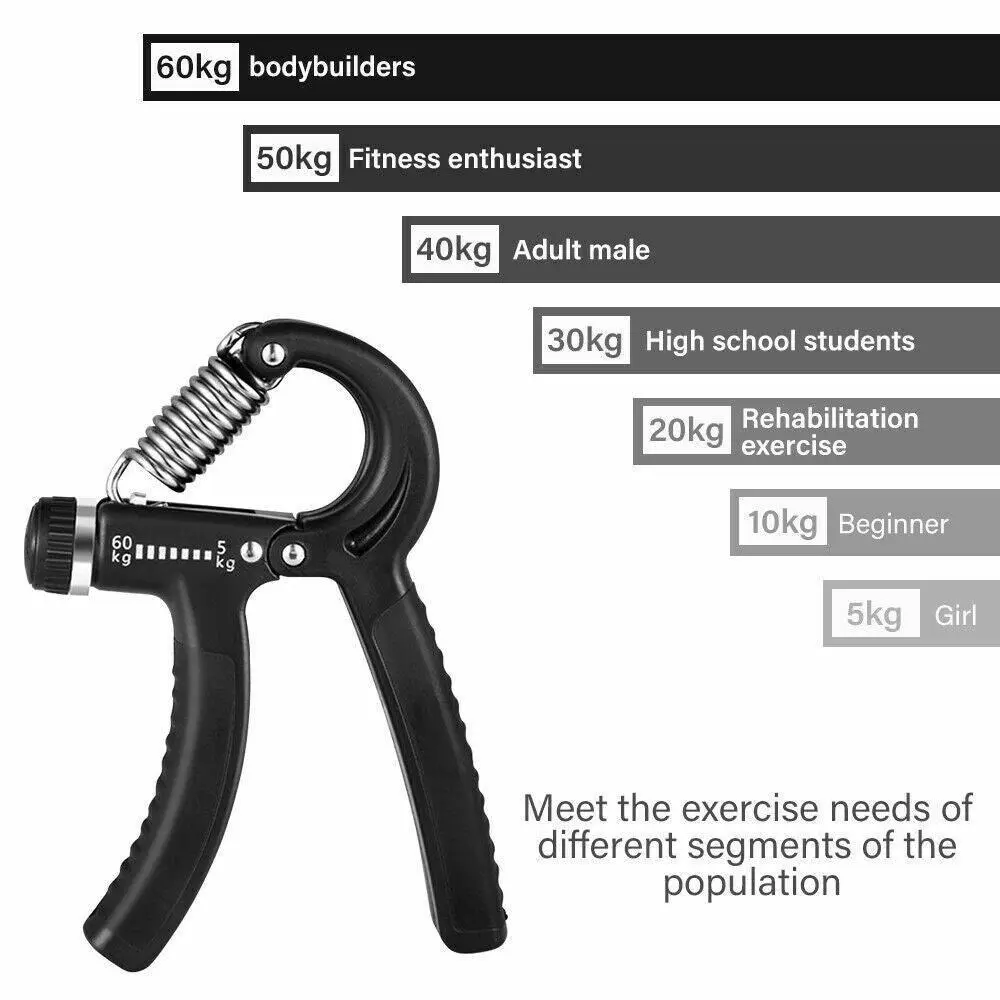 5-60Kg Adjustable Power Hand Grip Forearm Exerciser Gripper Strengthener Trainer