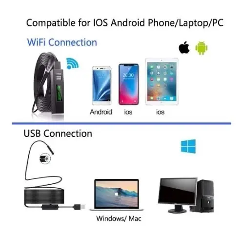 Endoscope USB Inspection Camera Waterproof WiFi Borescope for iPhone Android PC