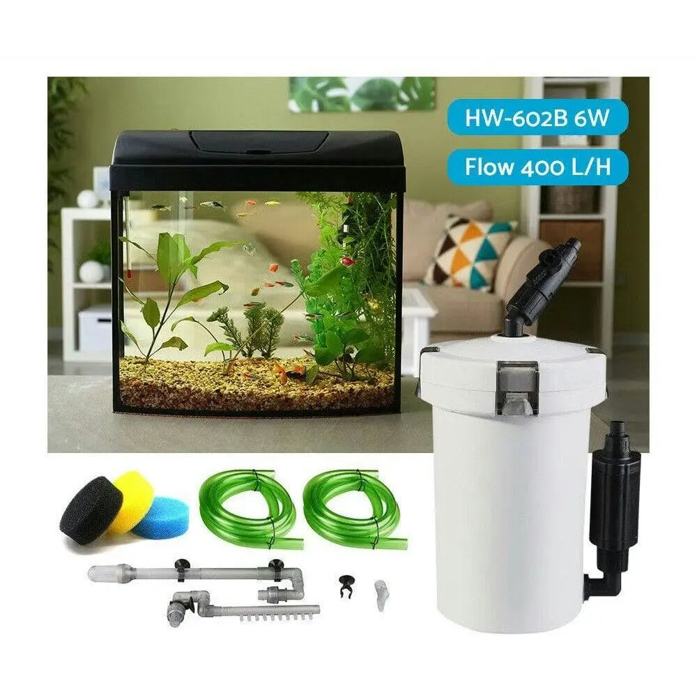 Aquarium External Canister Filter Aqua Fish Water Tank Sponge Pond 400L/H