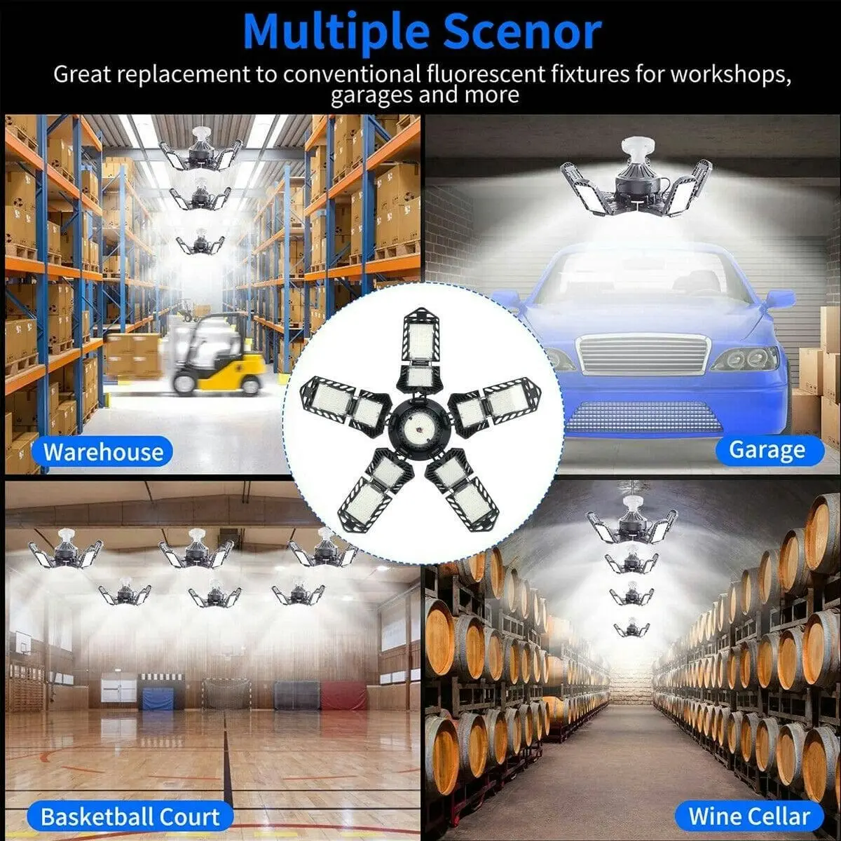 180W Super Bright LED Garage Light Deformable Ceiling Lights Workshop Shop