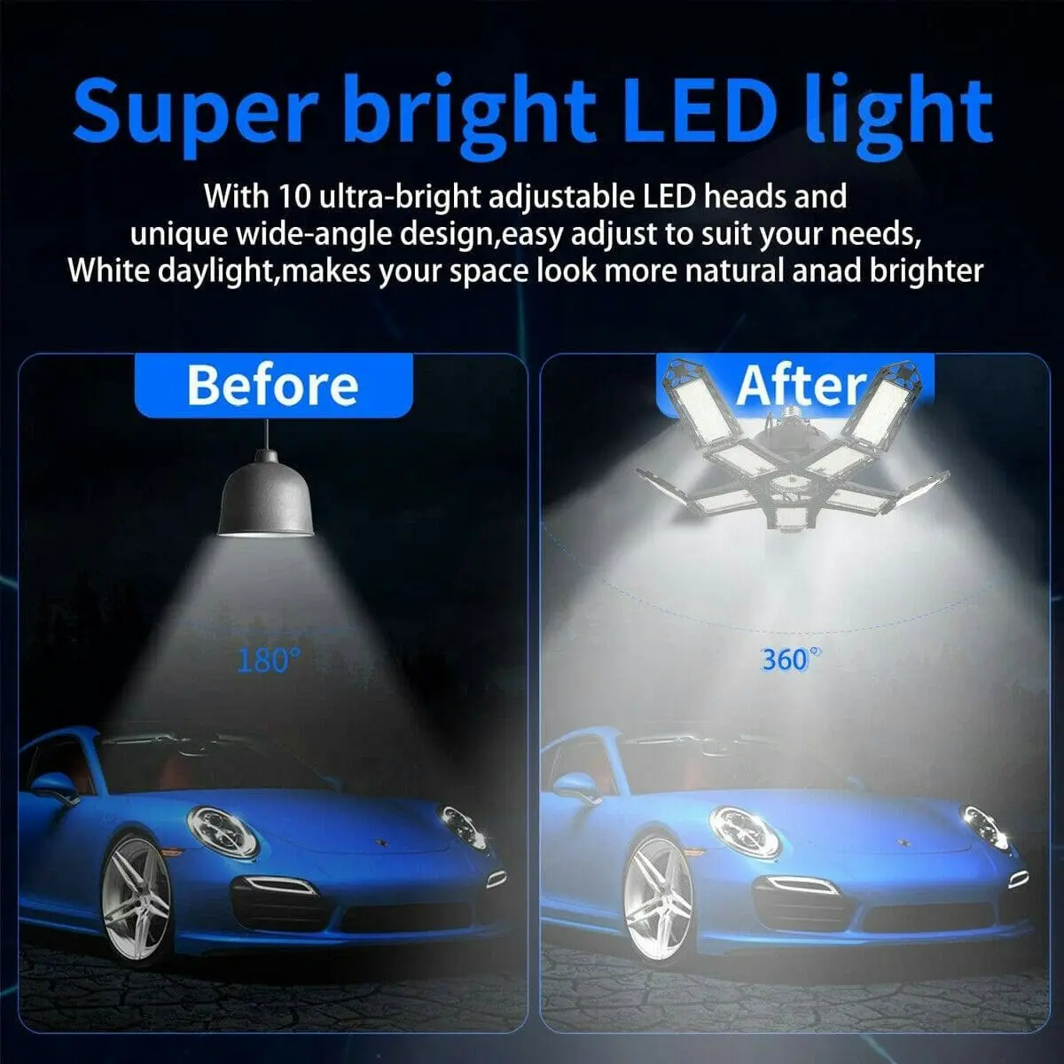 180W Super Bright LED Garage Light Deformable Ceiling Lights Workshop Shop