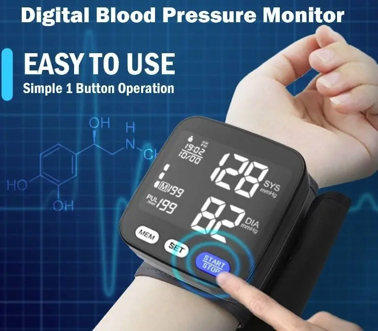 Digital Wrist Blood Pressure Monitor BP Machine Large Cuff Auto Wireless Black