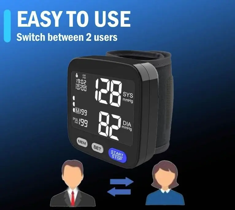 Digital Wrist Blood Pressure Monitor BP Machine Large Cuff Auto Wireless Black