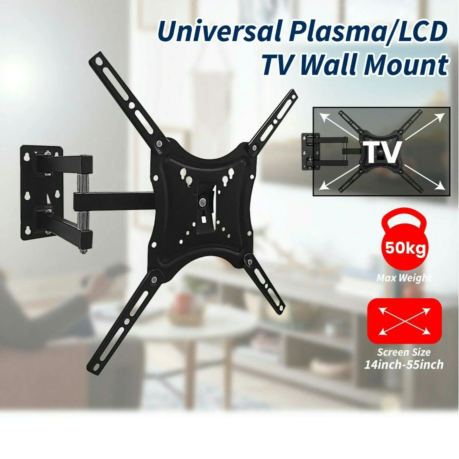 Full Motion TV Wall Mount Bracket Swivel Tilt 32 37 40 42 50 52 55 Inch LED LCD