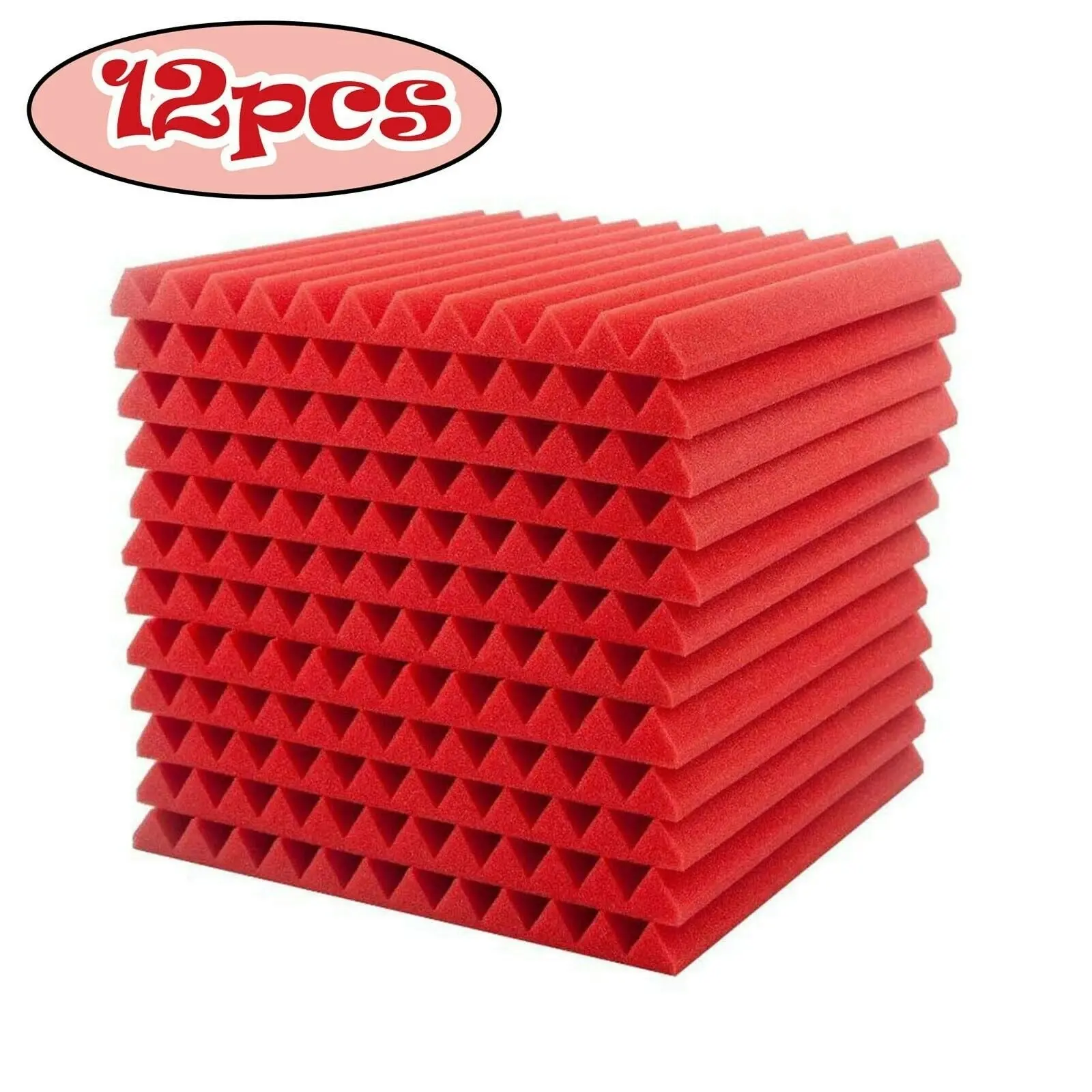 24 Acoustic Soundproof Foam Sound Absorbing Panels 30x30x2.5cm | Red