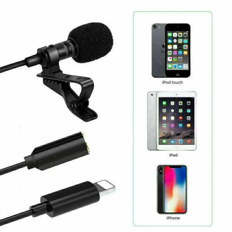 Lapel Lavalier Mic For iPhone 14 13 12 XS XR X 11 Pro 8 7 For YouTube Video Recording Microphone